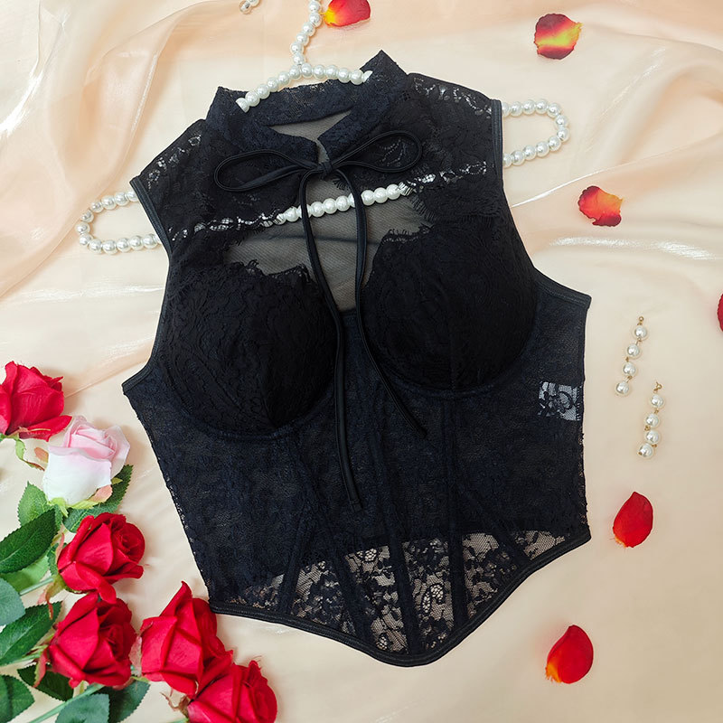 블랙 컬러 레이스 피쉬본 코르셋 스틸 링 베스트 스타일 - Boning Corset Steel 리뷰 및 가격